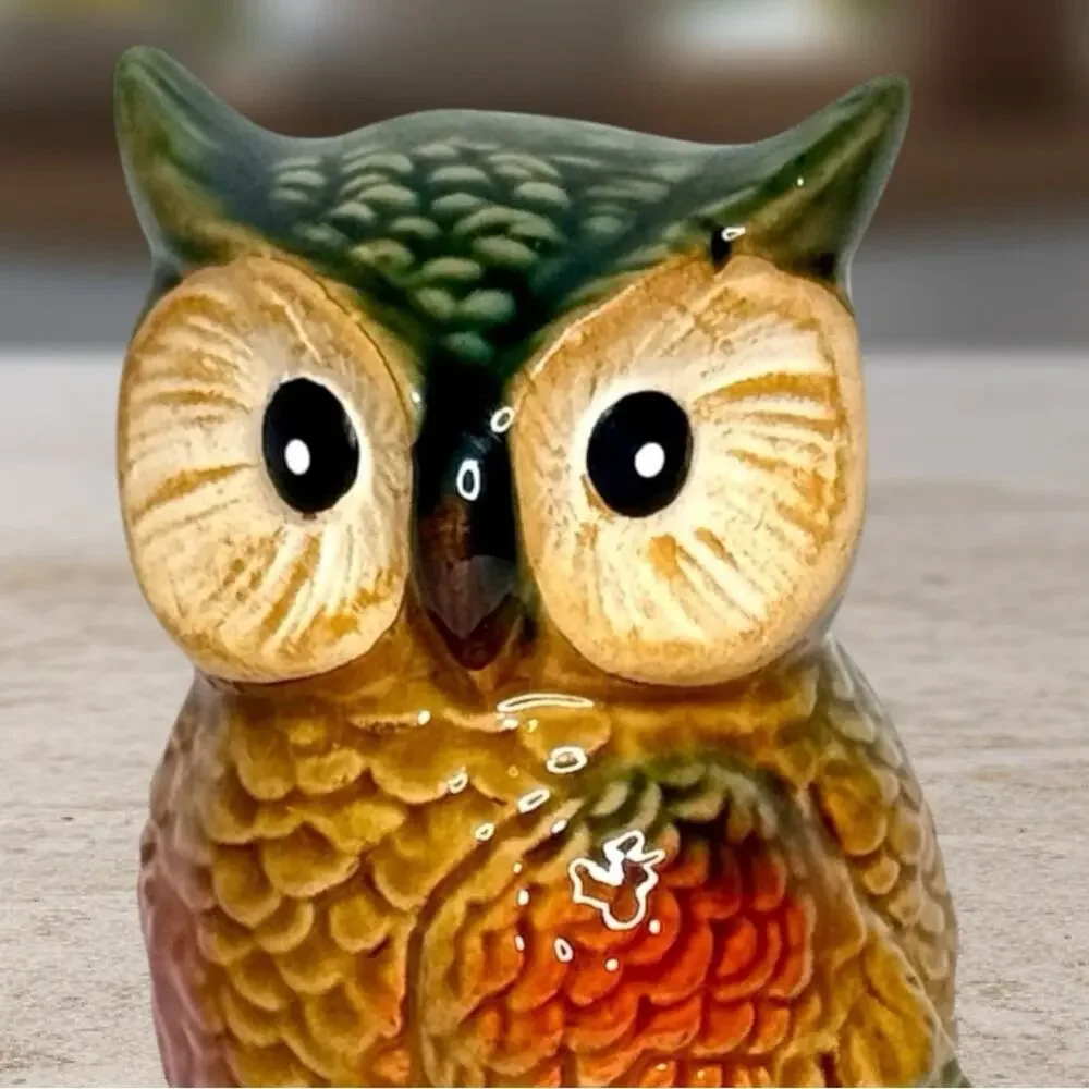 Pier 1 Imports Ceramic Pottery 8” Owl Figurine Woodland Acorn Decor Nature Boho